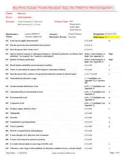 Evaluate, Possibly Naturalized, Spiny Tree, Edible Fruit, Mammal-Dispersed