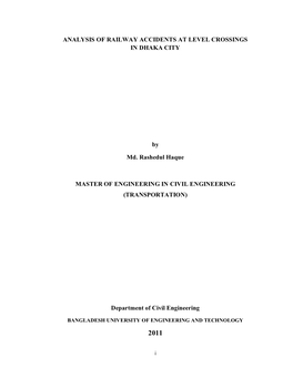 Analysis of Railway Accidents at Level Crossings in Dhaka City