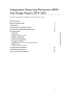 Italy Design Report 2019–2021