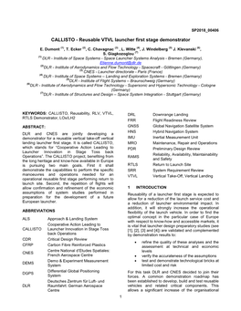 CALLISTO - Reusable VTVL Launcher First Stage Demonstrator