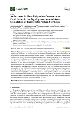 An Increase in Liver Polyamine Concentration Contributes to the Tryptophan-Induced Acute Stimulation of Rat Hepatic Protein Synthesis