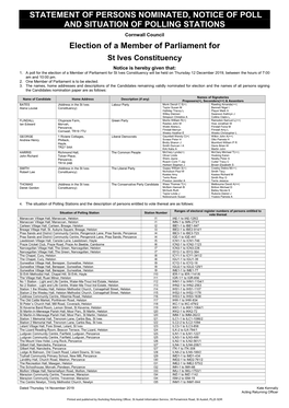 Statement of Persons Nominated, Notice of Poll and Situation of Polling Stations