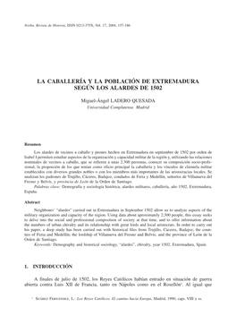 Caballería Y La Población De Extremadura Según Los Alardes De 1502