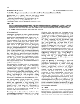 A Checklist of Agaricoid Russulaceous Mushrooms from Jammu and Kashmir, India