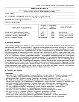 OMB No. 0925-0046, Biographical Sketch Format Page