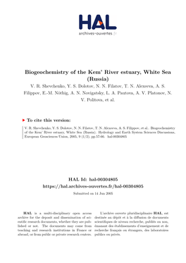 Biogeochemistry of the Kem' River Estuary