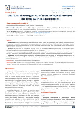 Nutritional Management of Immunological Diseases and Drug-Nutrient Interactions