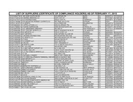 List of Suppliers (Certificate of Compliance Holders) As of February