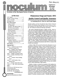 April 1999 Newsletter of the Mycological Society of America