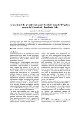 Evaluation of the Groundwater Quality Feasibility Zones for Irrigation Purpose in Salem District Tamilnadu India