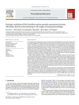 Precambrian Research Geologic Evolution of the Serrinha