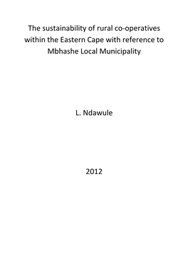 The Sustainability of Rural Co-Operatives Within the Eastern Cape with Reference to Mbhashe Local Municipality