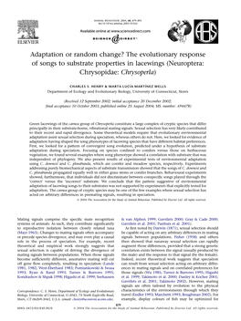 The Evolutionary Response of Songs to Substrate Properties in Lacewings (Neuroptera: Chrysopidae: Chrysoperla)