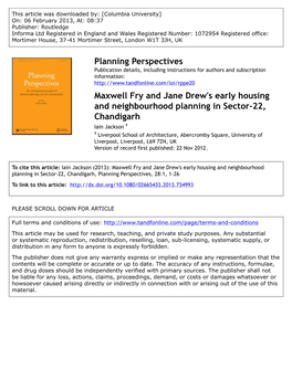 Maxwell Fry and Jane Drew's Early Housing and Neighbourhood