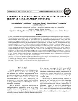 Ethnobotanical Study of Medicinal Plants Used in the Region of Middle Oum Rbia (Morocco)