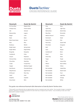 Duetstactiles™ CROSS REFERENCE GUIDE