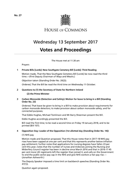 13 September 2017 Votes and Proceedings