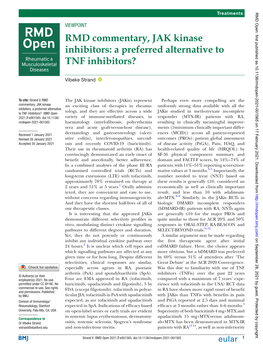 RMD Commentary, JAK Kinase Inhibitors: a Preferred Alternative to TNF Inhibitors?