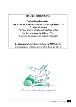 Evaluation D'incidences Natura 2000 (EIN)