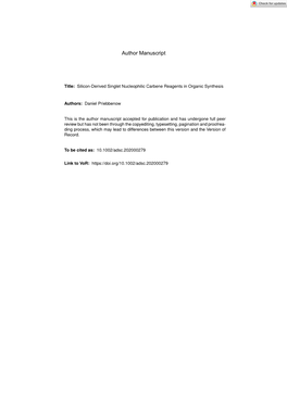 Silicon‐Derived Singlet Nucleophilic Carbene Reagents in Organic