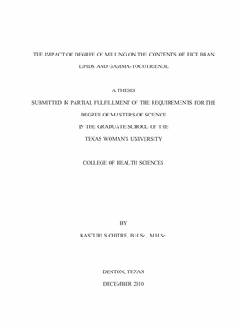 The Impact of Degree of Milling on the Contents of Rice Bran