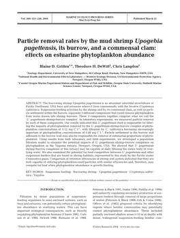 Particle Removal Rates by the Mud Shrimp Upogebia Pugettensis, Its Burrow, and a Commensal Clam: Effects on Estuarine Phytoplankton Abundance