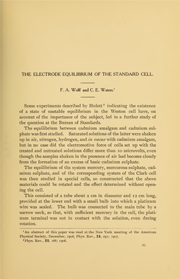 The Electrode Equilibrium of the Standard Cell