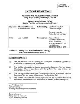 Preferred Land Use Strategy (PD03193/PW03094) (Wards 1 and 2)