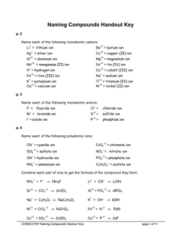 Naming Compounds Handout Key