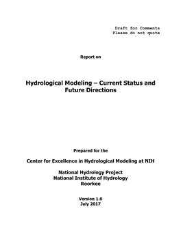 Hydrological Modeling – Current Status and Future Directions