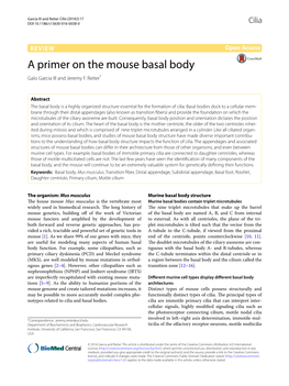 A Primer on the Mouse Basal Body Galo Garcia III and Jeremy F