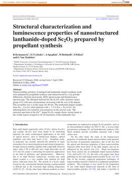 Structural Characterization and Luminescence Properties of Nanostructured Lanthanide-Doped Sc2o3 Prepared by Propellant Synthesis
