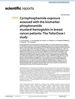 Cyclophosphamide Exposure Assessed with the Biomarker Phosphoramide Mustard‑Hemoglobin in Breast Cancer Patients: the Tailordose I Study S