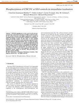 Phosphorylation of CDC25C at S263 Controls Its Intracellular Localisation