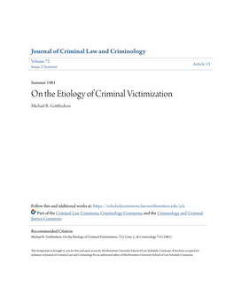 On the Etiology of Criminal Victimization Michael R