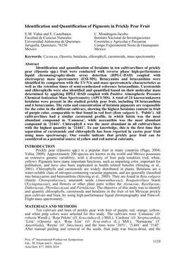 Identification and Quantification of Pigments in Prickly Pear Fruit