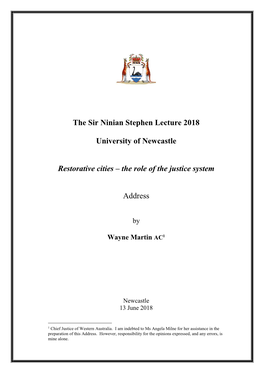 The Sir Ninian Stephen Lecture 2018 University of Newcastle Restorative