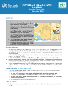 EARTHQUAKE in BALOCHISTAN PAKISTAN Situation Report No