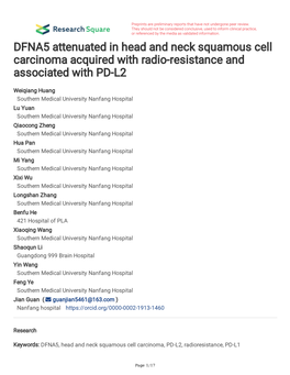 DFNA5 Attenuated in Head and Neck Squamous Cell Carcinoma Acquired with Radio-Resistance and Associated with PD-L2