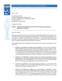 10 to the 2017 Federal Transportation Member Agencies Improvement Program CITIES of ESCALON, LATHROP, LODI, Dear Mr