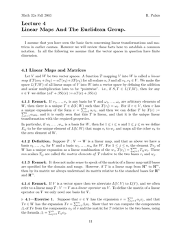 Lecture 4 Linear Maps and the Euclidean Group