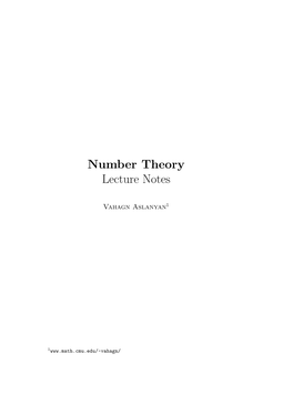 Number Theory Lecture Notes