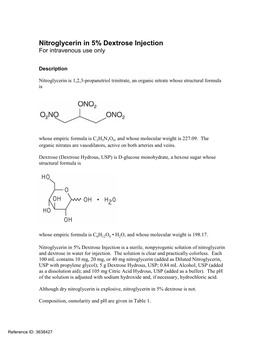 Nitroglycerin in 5% Dextrose Injection for Intravenous Use Only