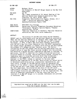 The Prospects of NEA-AFT Merger Based on the New York Experience. PUB DATE Apr 95 NOTE 16P.; Paper Presented at Thr