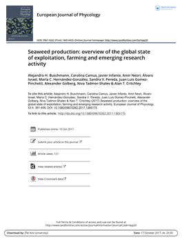 Seaweed Production: Overview of the Global State of Exploitation, Farming and Emerging Research Activity