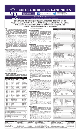 Colorado Rockies Game Notes