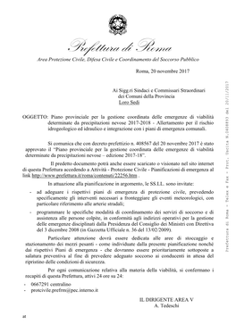 Prefettura Di Roma Area Protezione Civile, Difesa Civile E Coordinamento Del Soccorso Pubblico