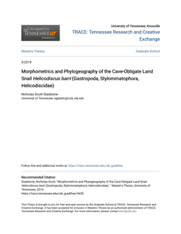 Morphometrics and Phylogeography of the Cave-Obligate Land Snail &lt;I