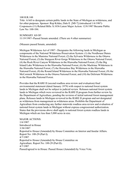 100 H.R.148 Title: a Bill to Designate Certain Public Lands in the State of Michigan As Wilderness, and for Other Purposes