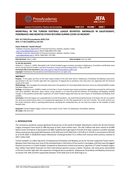 Moneyball in the Turkish Football League Revisited: Anomalies in Galatasaray, Fenerbahce and Besiktas Stock Returns During Covid-19 Incident